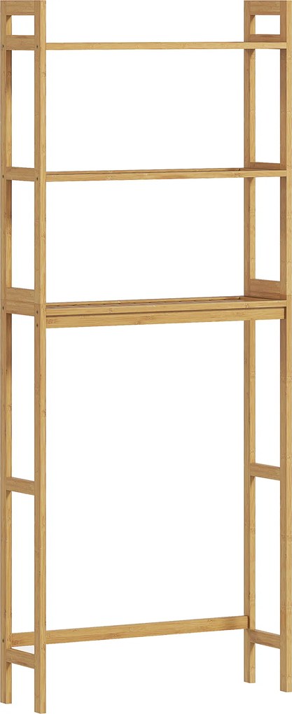 kleankin Regał łazienkowy Regał na toaletę, 3 półki, wodoodporny, 68 cm x 20 cm x 165 cm, Naturalny