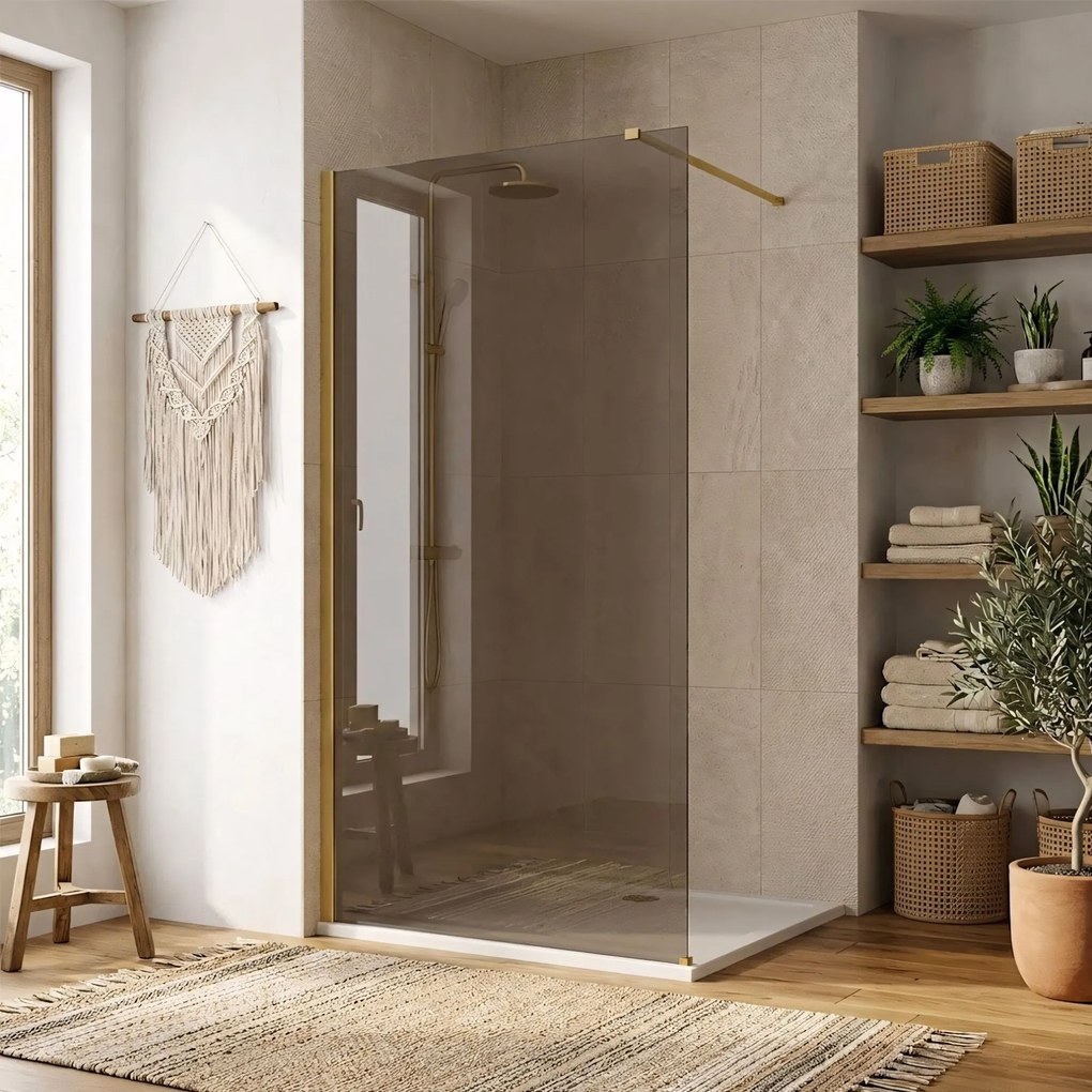 Kabina prysznicowa Walk-In Rea Flexi Brown / Brush Gold 90
