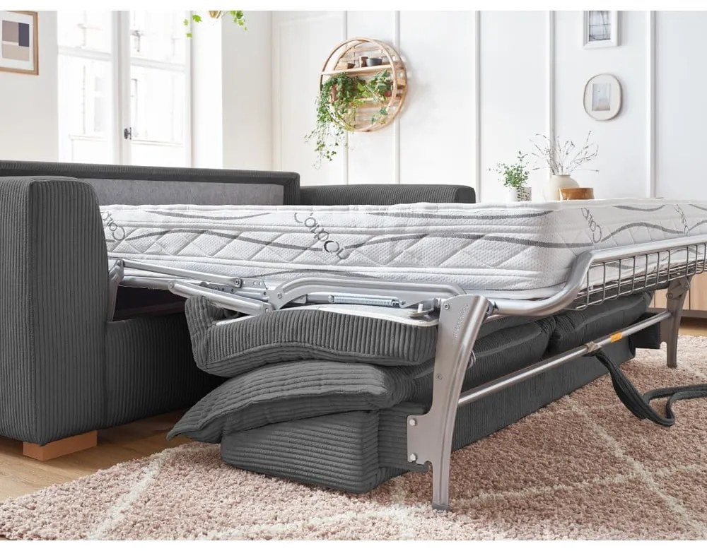 Szara sztruksowa rozkładana sofa 225 cm Augustin – Bobochic Paris