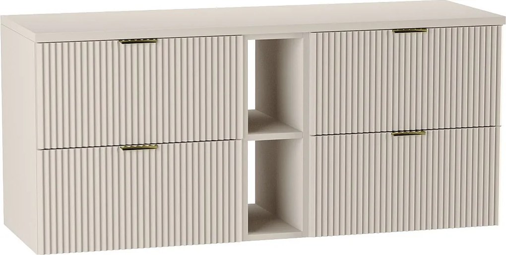 Szafka pod umywalkę WENA, z regałem, ryflowane fronty, Willy, 140x60x47 cm, Kaszmir