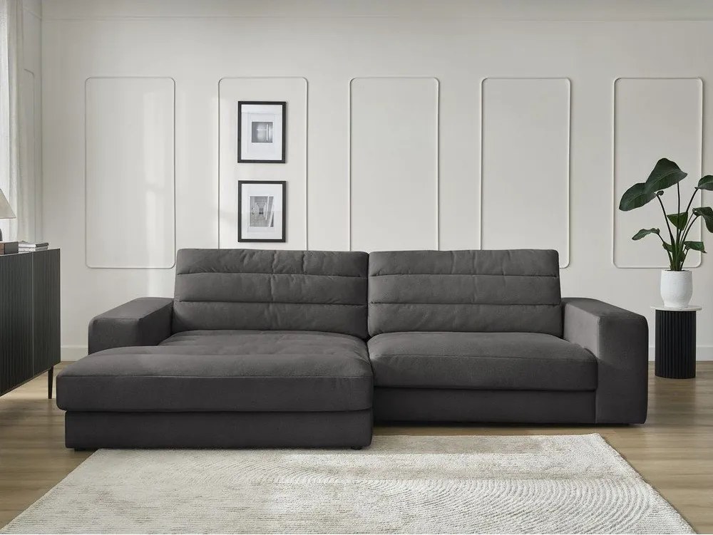 Antracytowy aksamitny narożnik (lewostronny/z szezlongiem) Sierra – Bobochic Paris