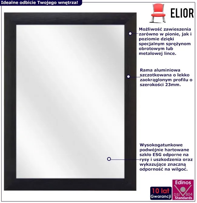 Czarne prostokątne lustro aluminiowe B1-P86