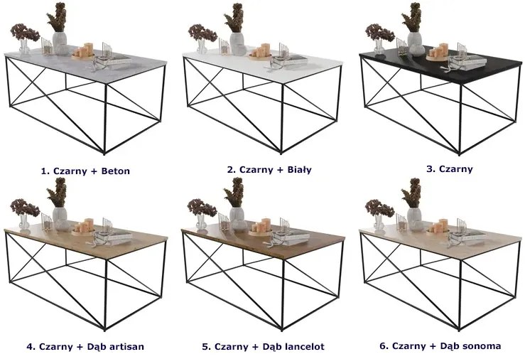 Industrialny stolik kawowy z czarnym stelażem czarny + dąb artisan  - Cordani 4X