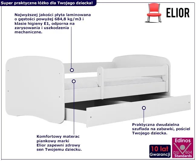 Białe łóżko dziecięce z materacem 70x140 - Rostok
