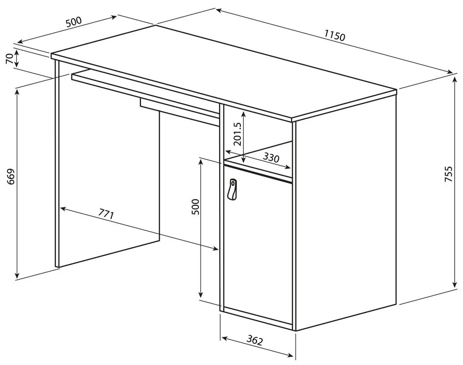 Biurko z blatem w dekorze dębu 50x115 cm Oxford – TemaHome