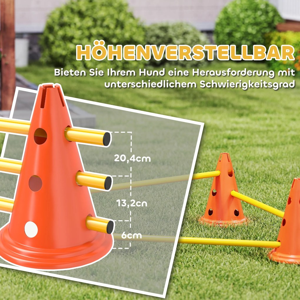 PawHut Zestaw agility dla psów, 3‑częściowy sprzęt do treningu z 6 pachołkami, 3 przeszkodami i torbą do przenoszenia | Aosom PL