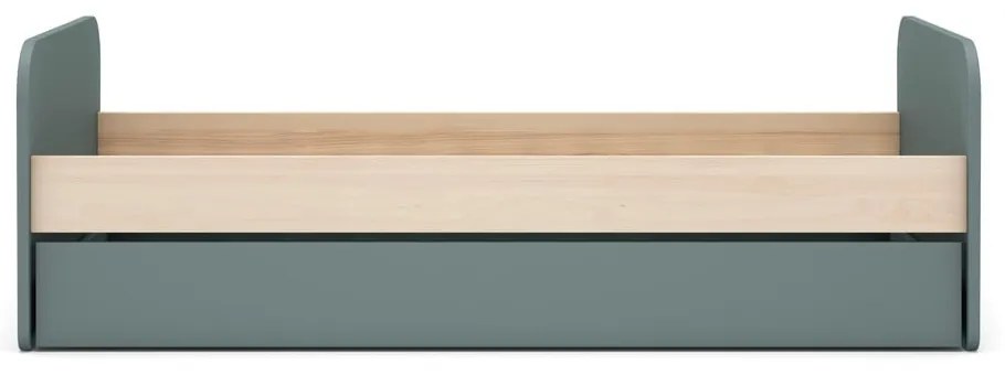 Łóżko dziecięce w dekorze sosny z wysuwanym łóżkiem ze schowkiem ze stelażem 90x200 cm w naturalnym kolorze/szarozielone Esteban – Marckeric