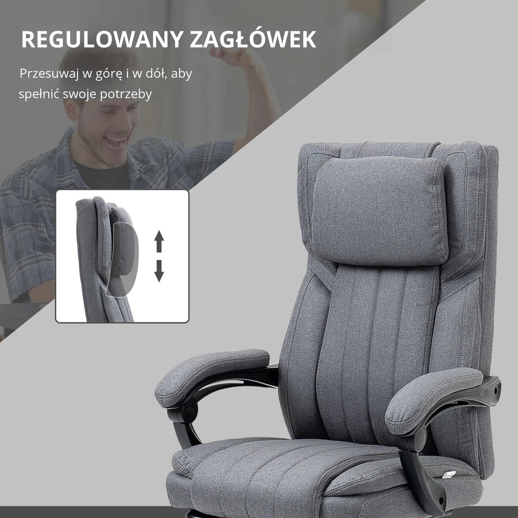 Vinsetto Fotel biurowy z masażem i ogrzewaniem ergonomiczny regulowany szary do 120 kg | Aosom PL