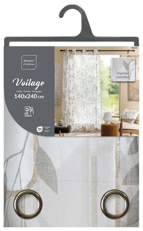 Szara firanka z woalu 140x240 cm Roseris – douceur d'intérieur