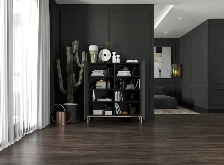 Czarna komoda z lamelowym frontem K4-R49