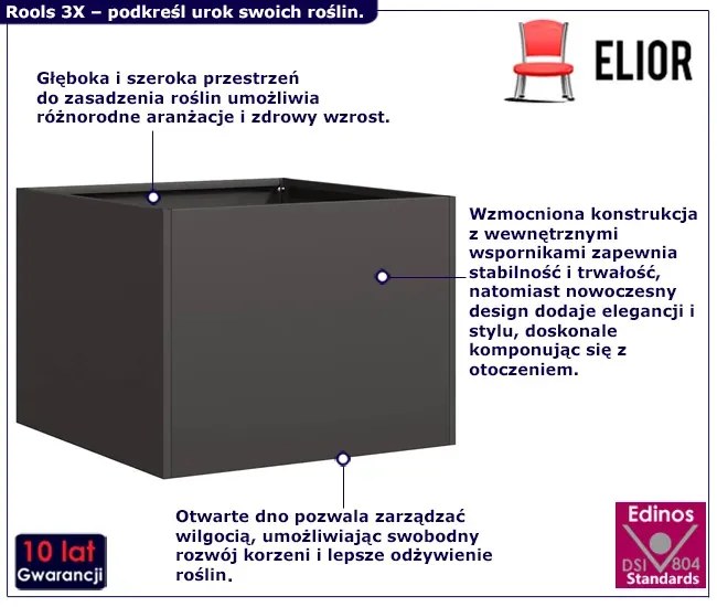 Czarna kwadratowa donica ogrodowa - Dolo 3X