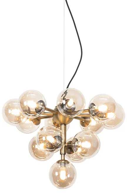 Lampa wisząca brązowa z bursztynowym szkłem 13-świateł - Bianca ArtDeco Oswietlenie wewnetrzne