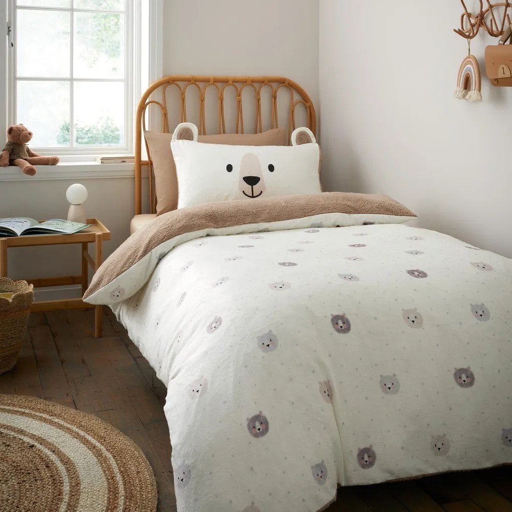 Brązowo-kremowa pościel dziecięca dwuosobowa z mikropluszu 200x200 cm Cosy Bear – Catherine Lansfield