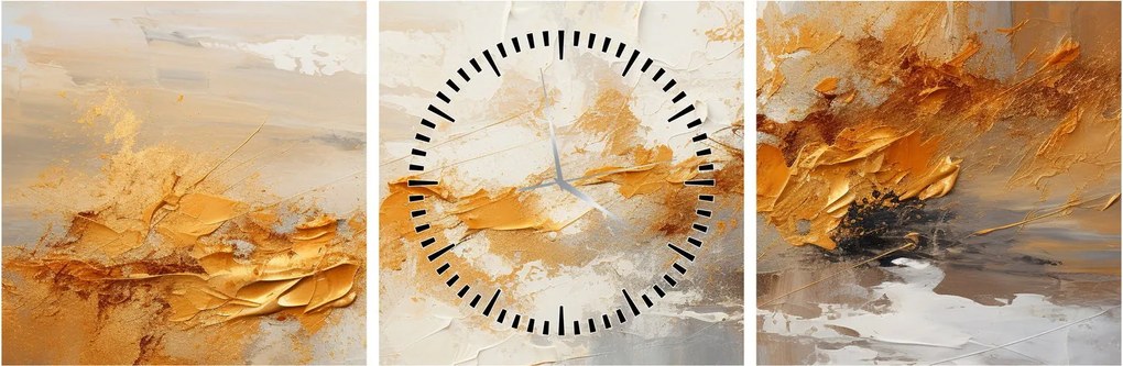 Obraz - Złota tekstura (z zegarem) (90x30 cm)