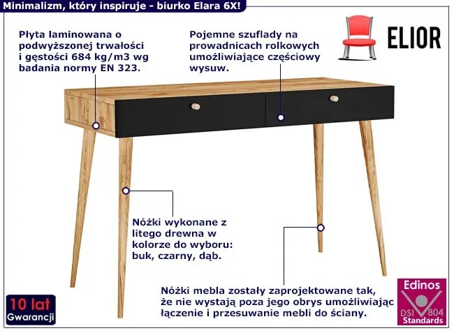 Biurko z szufladami dąb craft + czarny - Elara 6X