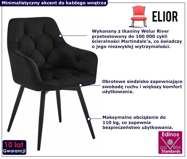 Czarne obrotowe krzesło pikowane W9-E82