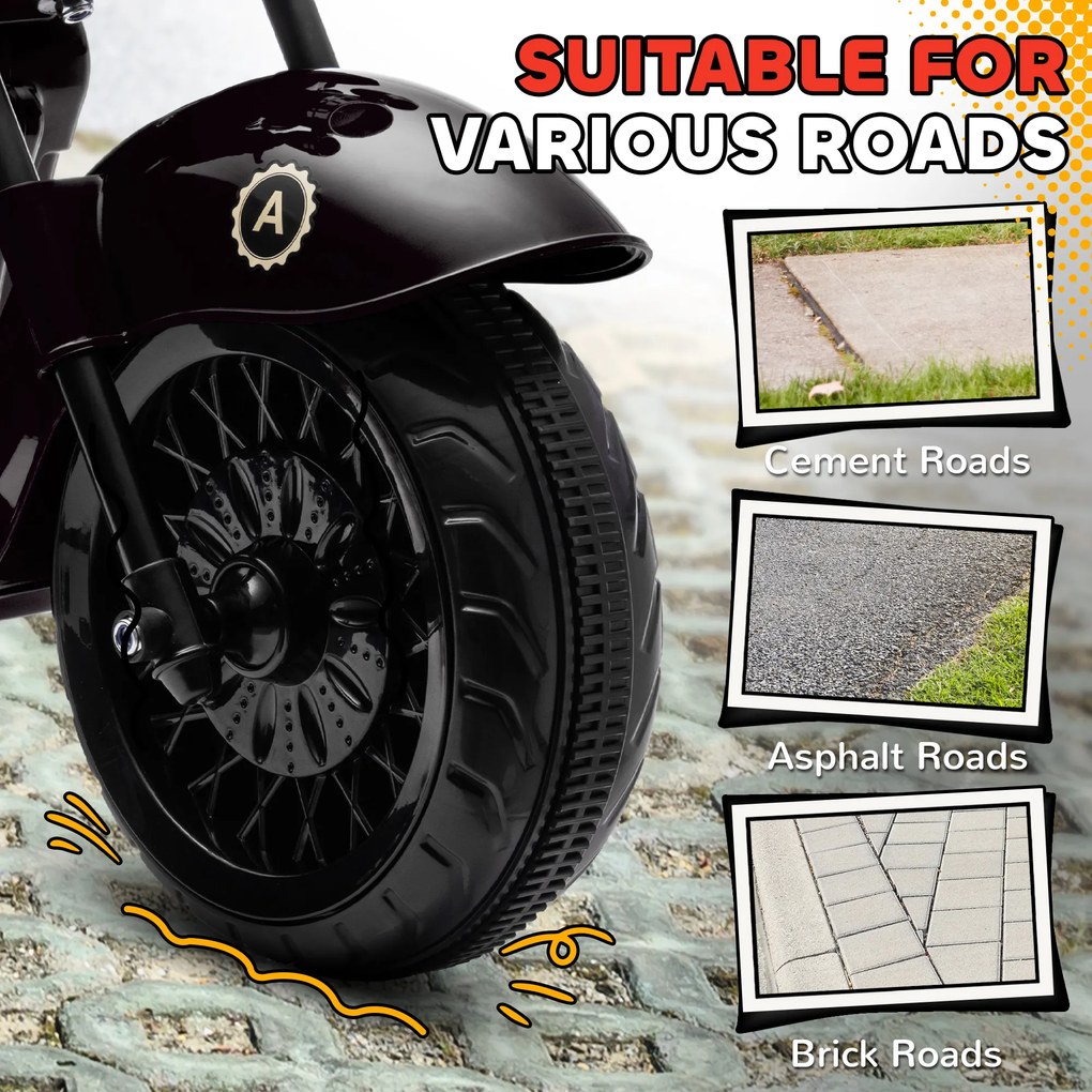 AIYAPLAY Motocykl elektryczny dla dzieci, 3 koła, na baterię 6V, ze światłami i muzyką, dla dzieci w wieku 3-6 lat, Czerwony