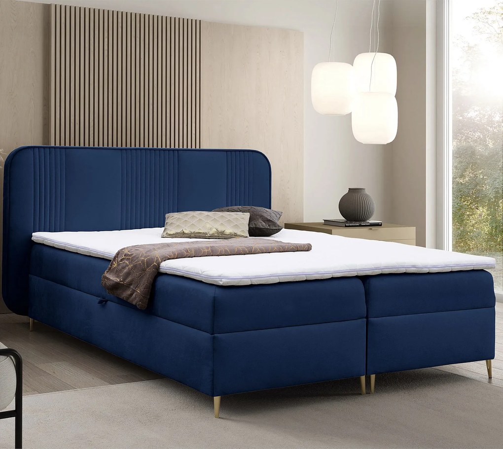 Granatowe welurowe łóżko kontynentalne 4 rozmiary S7-P29