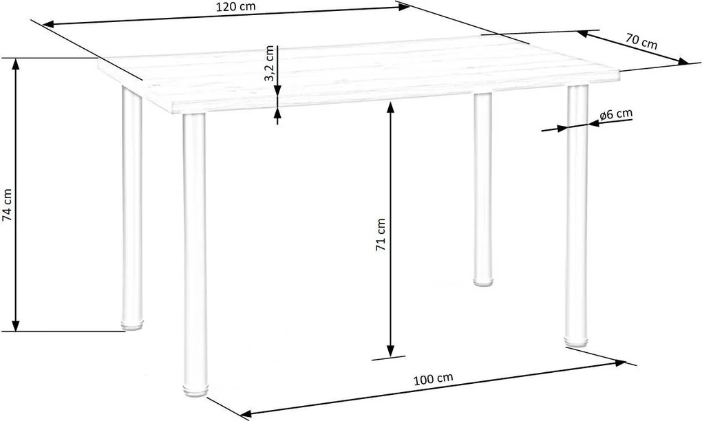 Stół jadalniany na czterech czarnych nogach Modex 2 120