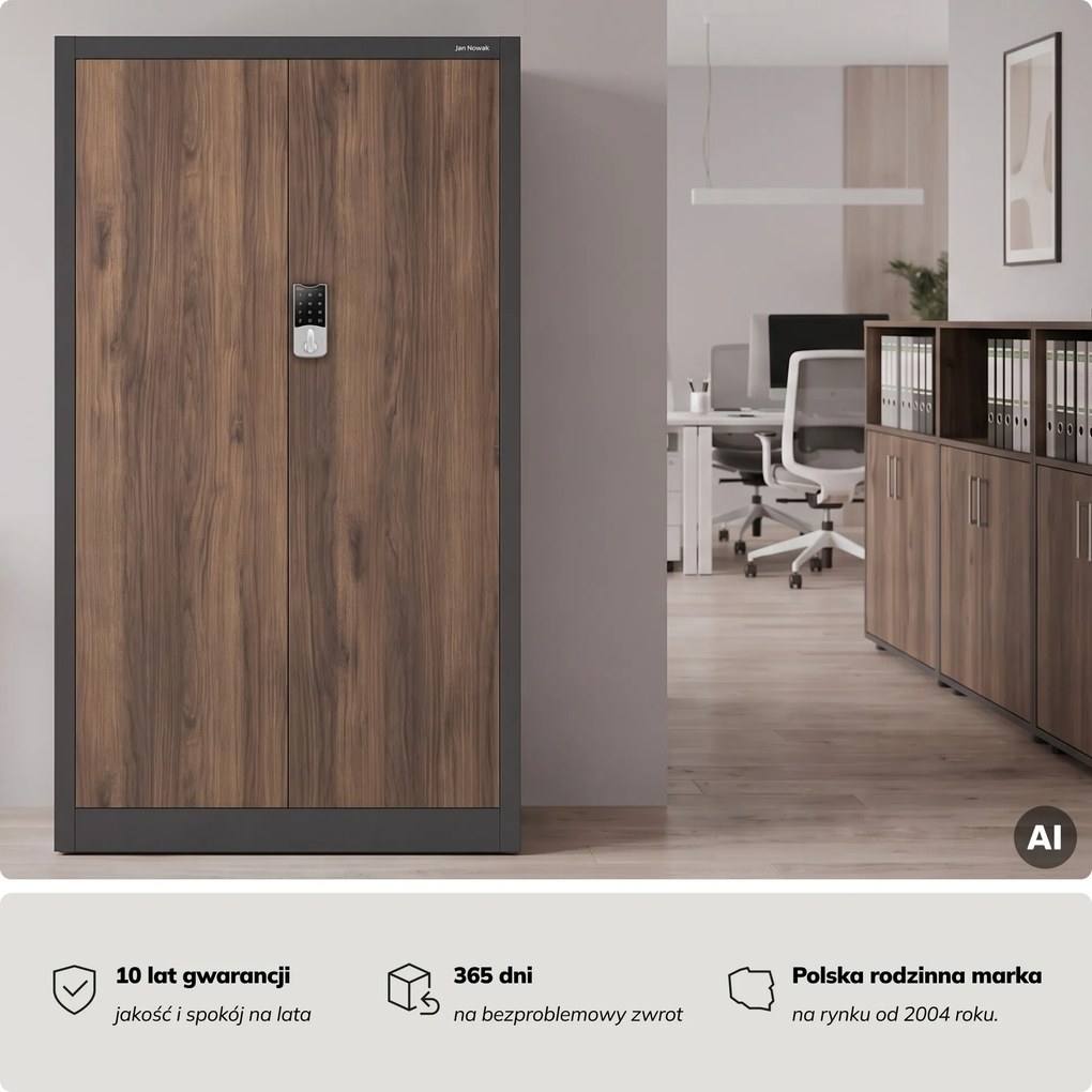 Szafa biurowa metalowa z zamkiem na szyfr antracytowa/orzech, 900x1850x400 mm: DANIEL Eco Design