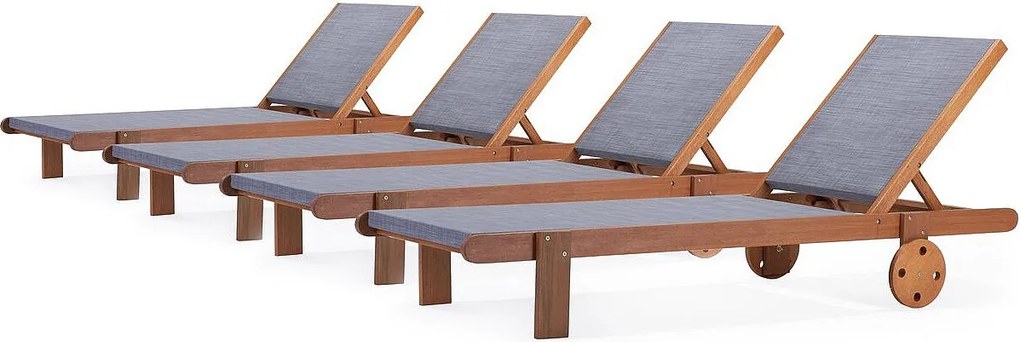 Leżak z drewna egzotycznego "Sajgon" - Klon - Szary - Zestaw 4 szt.