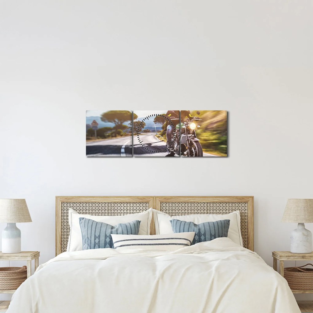 Obraz - Motocyklista (z zegarem) (90x30 cm)