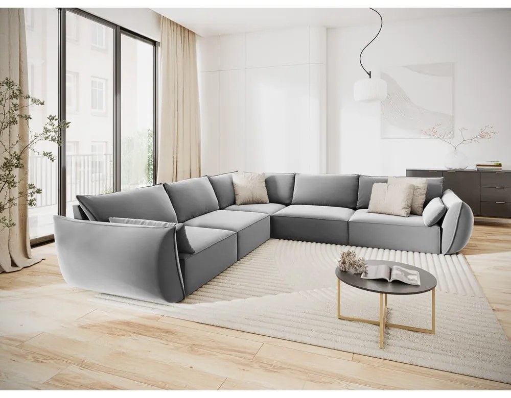 Jasnoszary aksamitny narożnik Vanda – Mazzini Sofas