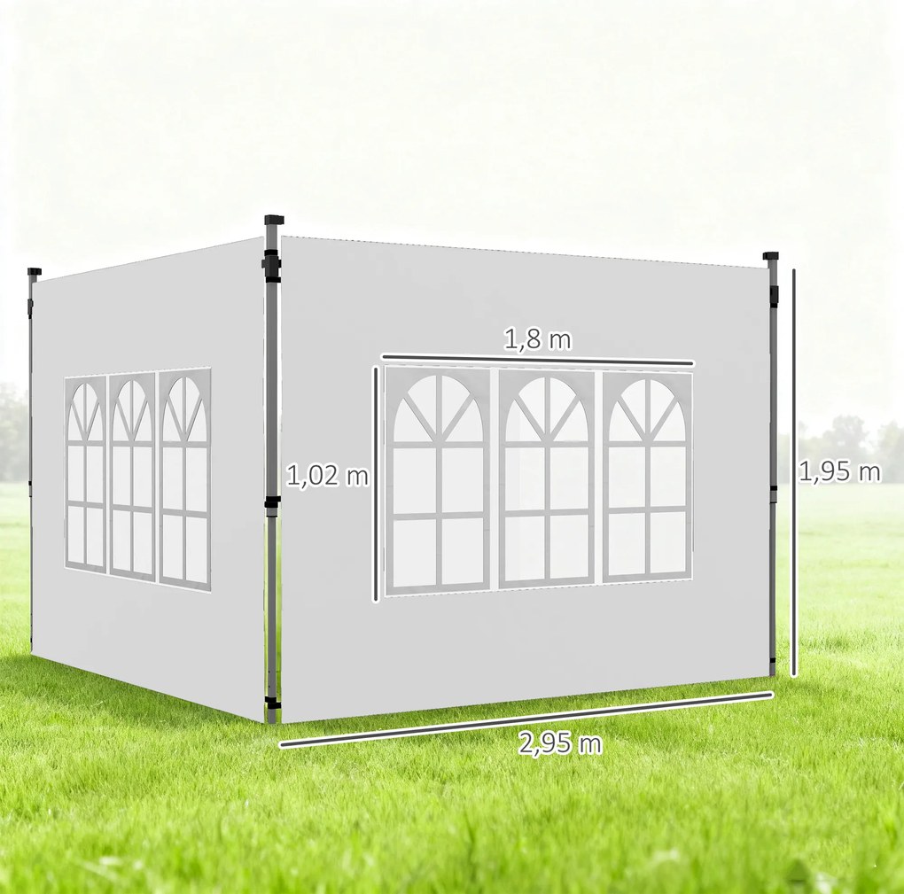 Outsunny Zestaw 2 ścianek bocznych do pawilonu 3x3/3x4 m, ścianka boczna z oknem, wodoodporna, biały | Aosom PL