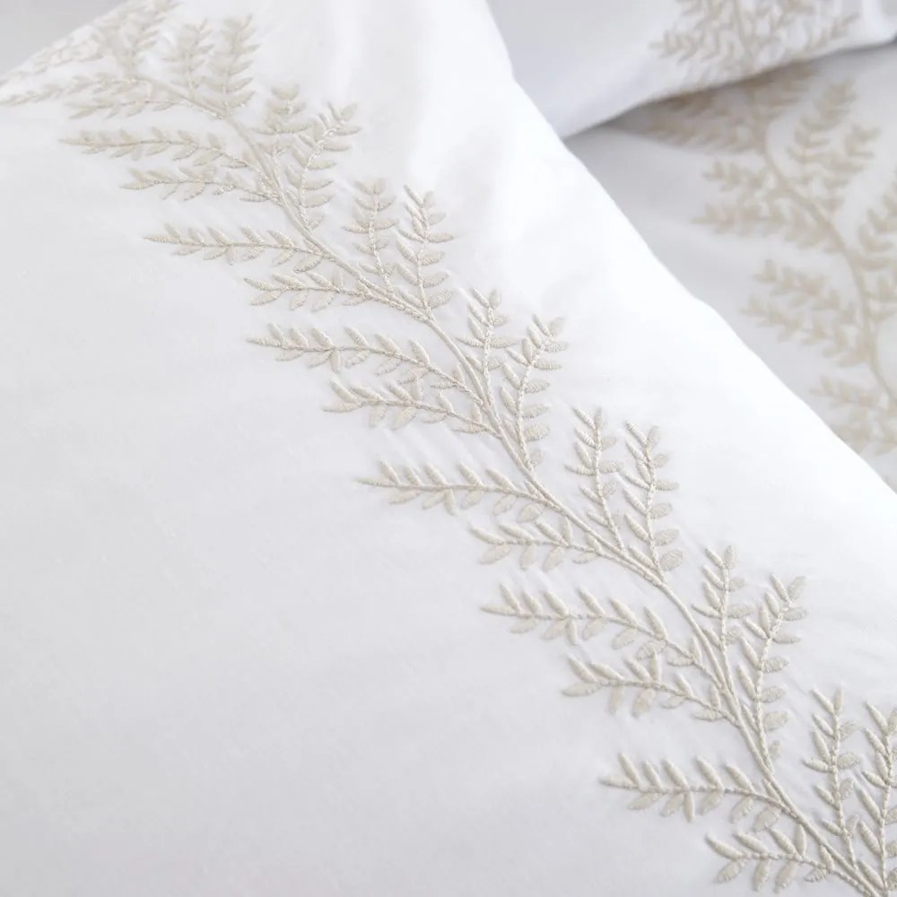 Biało-beżowa bawełniana pościel dwuosobowa 260x220 cm Embroidery Leaf – Bianca