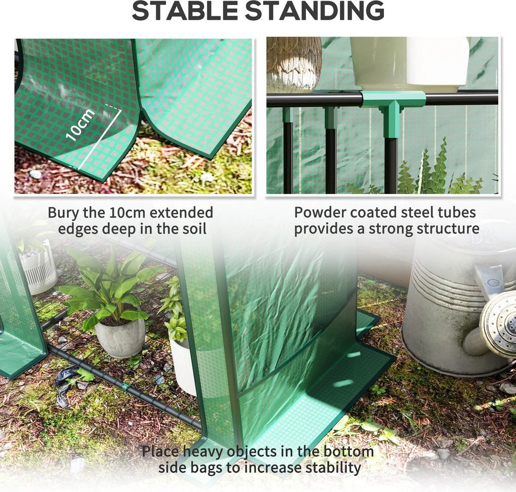 Outsunny Mini-szklarnia z 3-poziomowymi półkami, pokrywa plastikowa, UV-odporna, przenośna, drzwi rolowane, 144 x 48 x 152 cm, Zielony