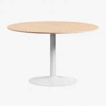 Okrągły Stół Jadalniany Z Mdf I Żelaza Yvetta Biały & Ø120 Cm & Roble - Sklum