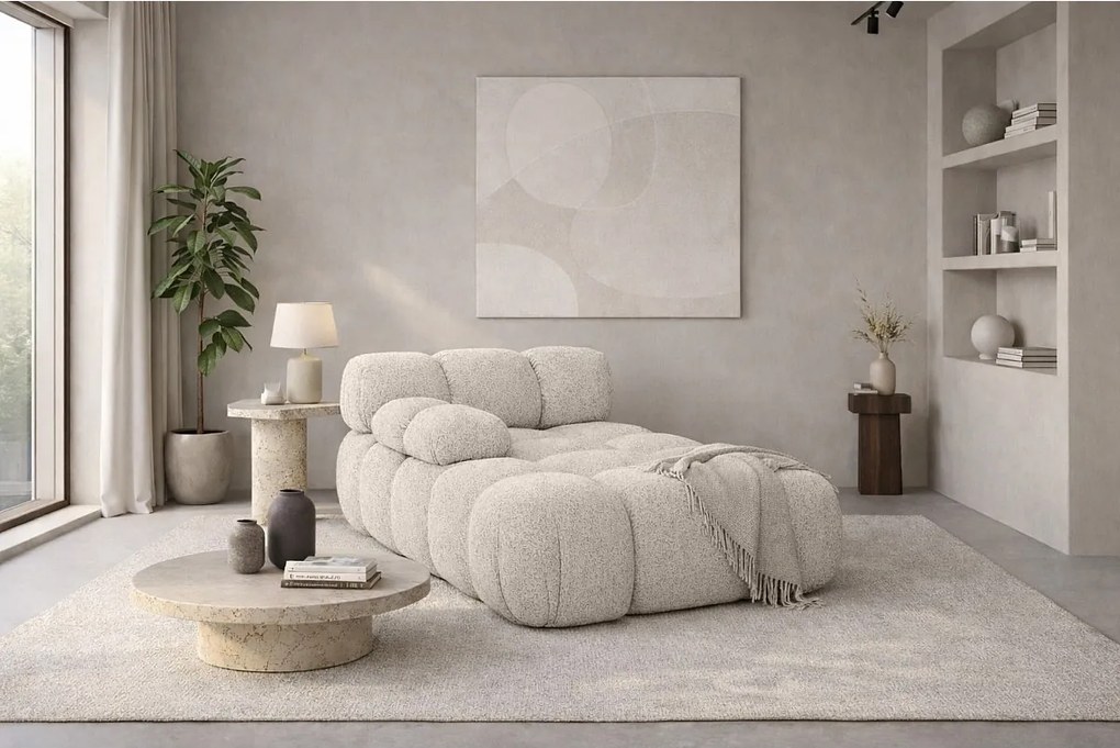 Szezlong modułowy, tkanina bukla Abriamo, Beżowy, Lewy, Selia