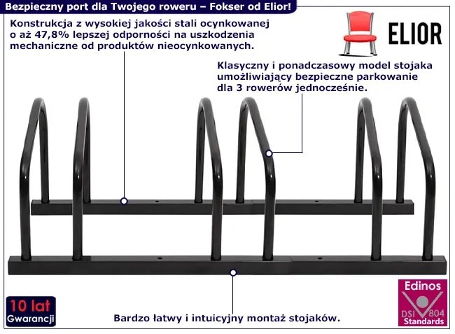 Metalowy czarny stojak na 3 rowery - Fokser 4X