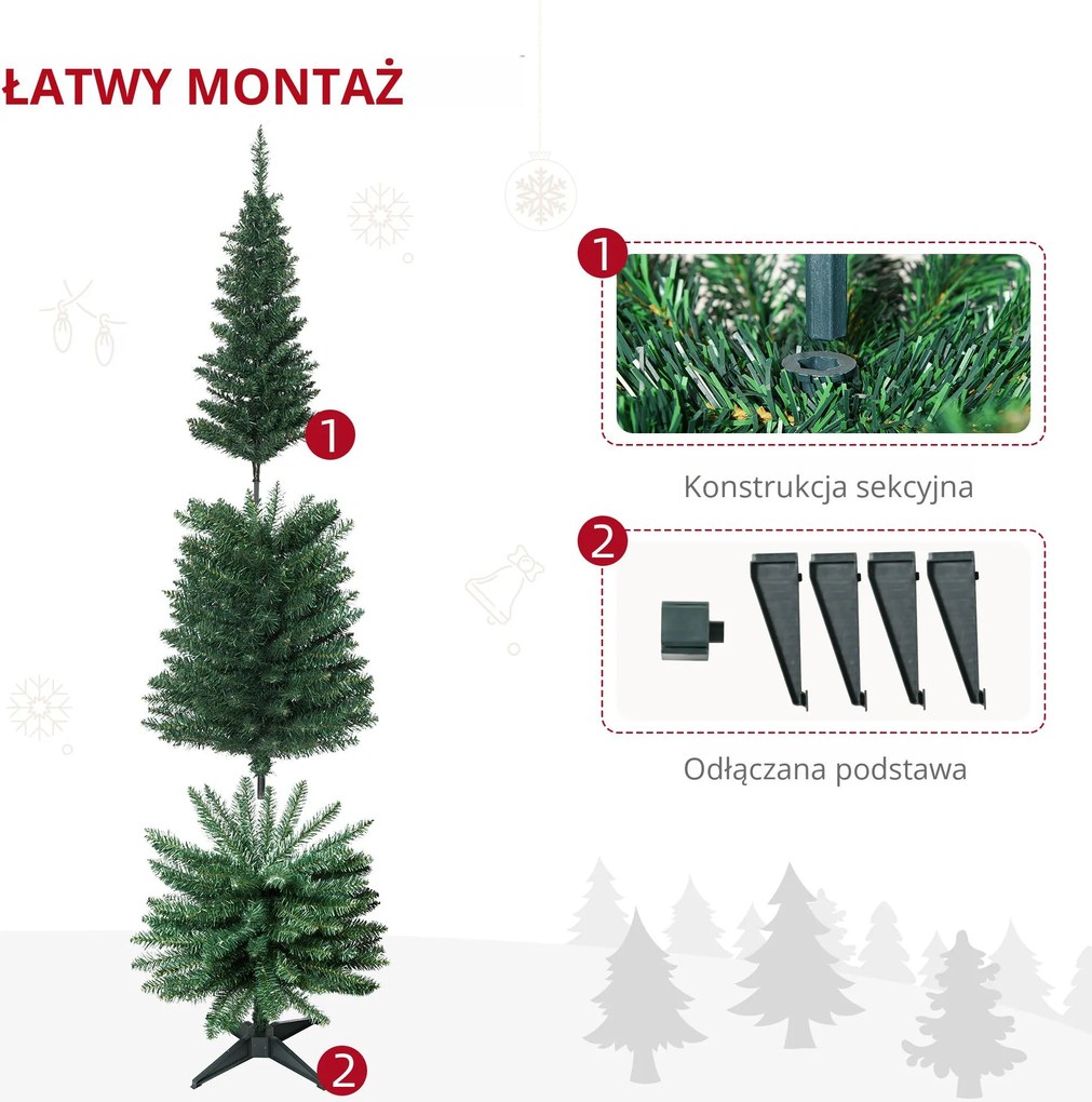 Homcom choinka jodła 180 cm ze stojakiem z tworzywa, 390 igieł, zielona | Aosom PL