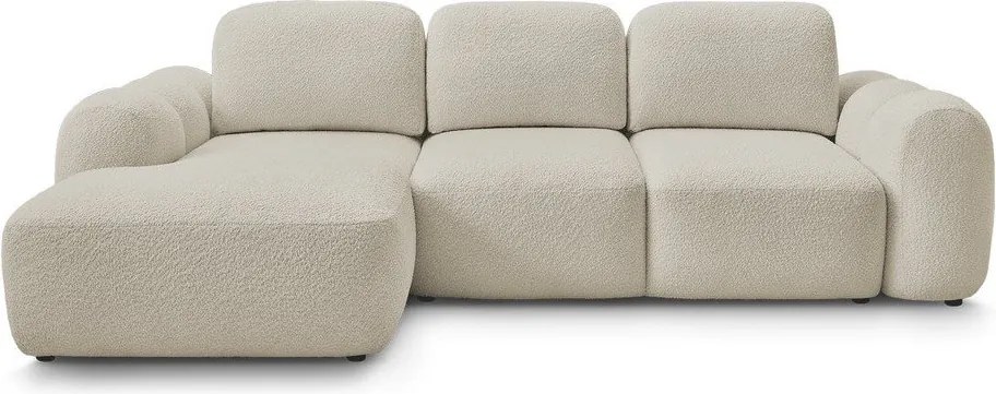 Beżowy rozkładany narożnik z materiału bouclé ze schowkiem (lewostronny/z szezlongiem) Montaigne – Bobochic Paris