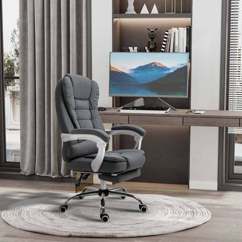 Vinsetto Fotel biurowy z podnóżkiem szary tkanina lniana wygodny regulowany ergonomiczny fotel do pracy | Aosom PL
