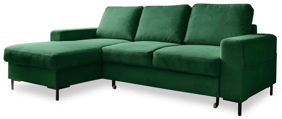 Ciemnozielony sztruksowy rozkładany narożnik (lewostronny) Lofty Lilly – Miuform