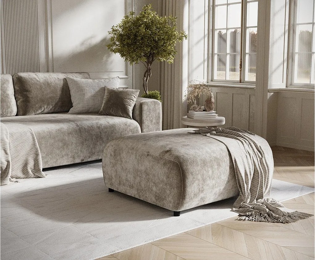 Puf w tkaninie szenilowej Zanzibar - 88x88 cm - beżowy