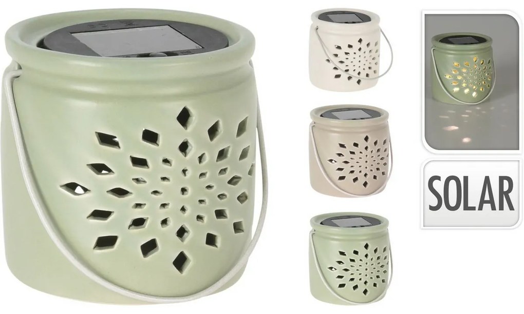 Latarnia solarna Darena zielona, 9,2 x 9 x 11 cm,porcelana