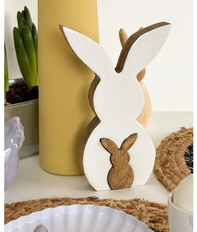Drewniany wielkanocny zajączek HOPPYDUO zestaw 2 sztuki, 20 cm, biały
