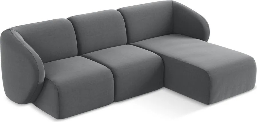 Szary aksamitny narożnik (prawostronny/z szezlongiem) Lani – Makamii