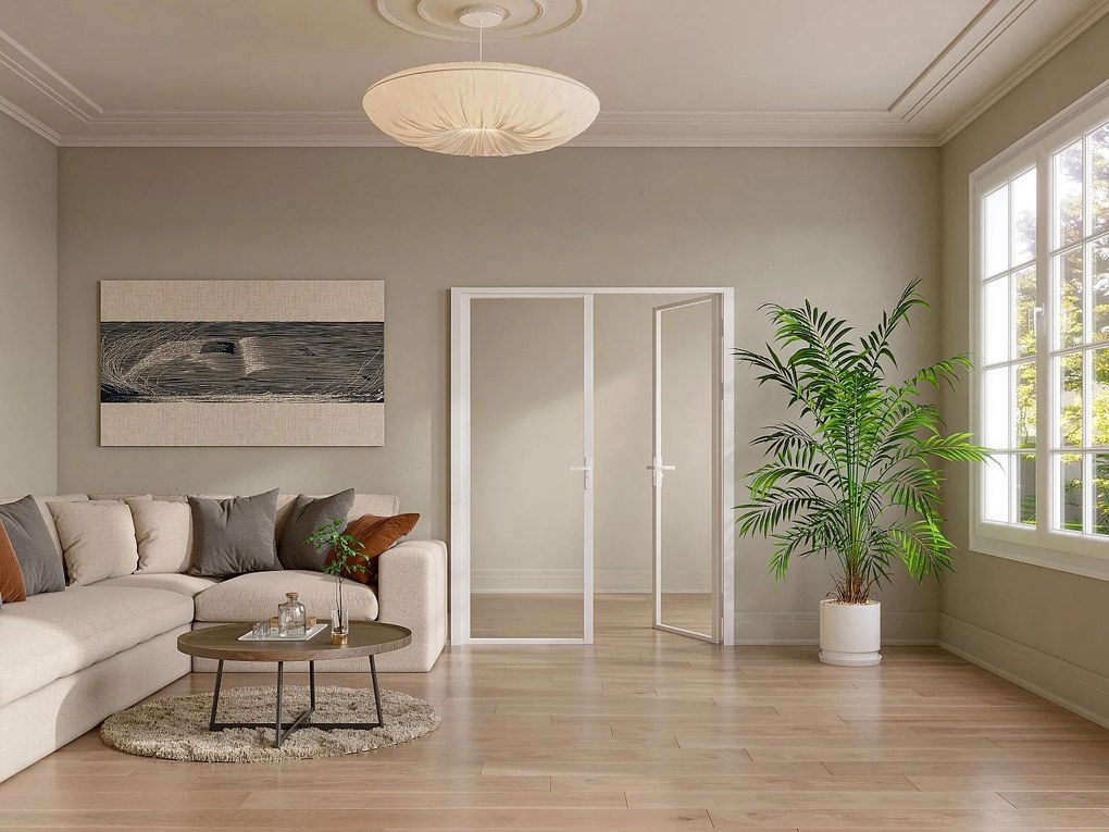 Drzwi kompletne 2-skrzydłowe dwustronne z aluminium i szkła hartowanego - 2 x wys. 204 x szer. 73 cm - Biały - LOXTON