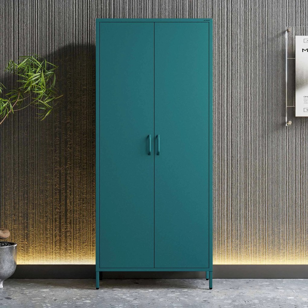Szafa na ubrania metalowa morska / turkusowa: Modern FLAVIO, 800 x 1850 x 450 mm