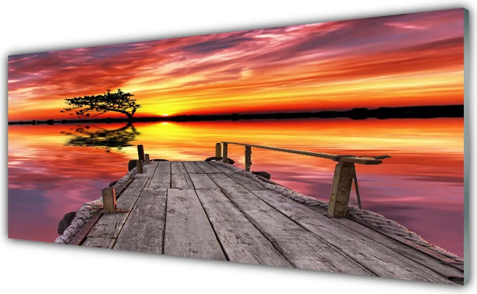Panel Szklany Drewniane Molo Nad Jeziorem