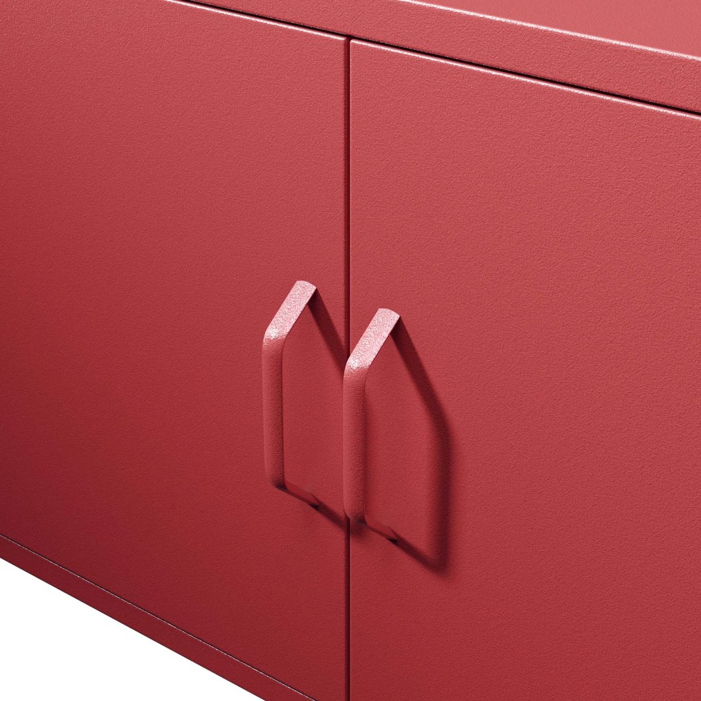Szafka RTV metalowa na nóżkach czerwona, 1150x595x400 mm: ROSA Modern