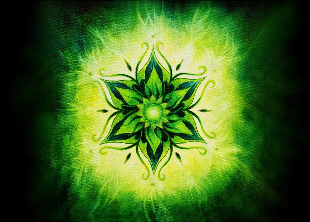 Obraz na szkle - Kwiatowa mandala na zielonym tle (70x50 cm)