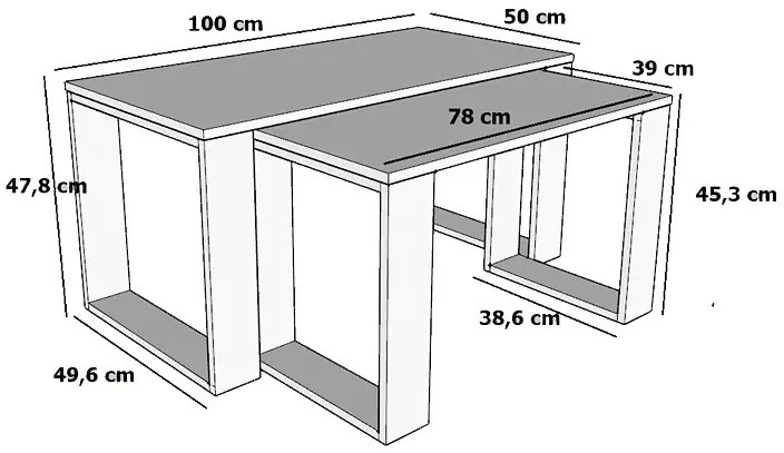 Komplet Dwóch Nowoczesnych Stolików Kawowych Beton + Czarny Frelox