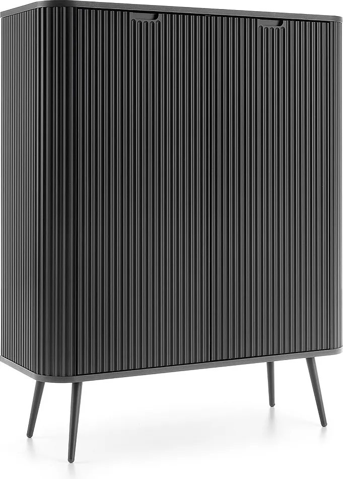 Wysoka komoda ZOVA z 6 półkami, dekoracyjnymi rowkami i metalowymi nogami, czarna, 103/129/39cm, beż kaszmirowy