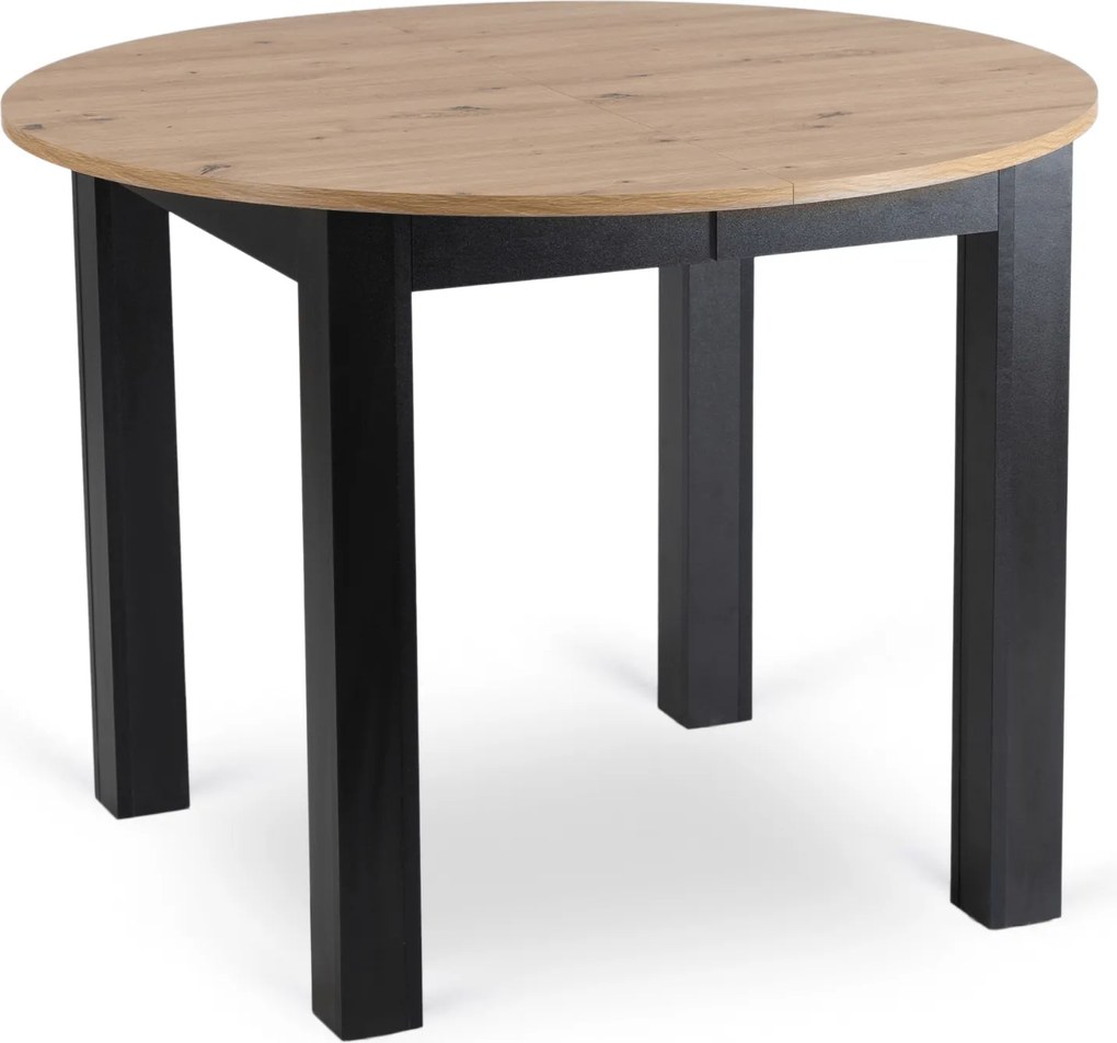 Zestaw Stół Okrągły Rozkładany HARRY 102-142 cm Dąb Artisan/Czarny i 6 Krzeseł Tapicerowanych PERU Beżowych Nowoczesnych