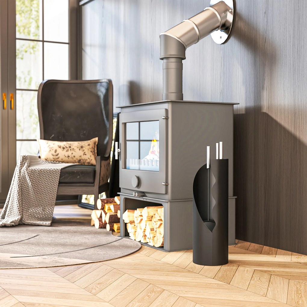 Outsunny Zestaw narzędzi do kominka 4 el. — czarny, metalowy